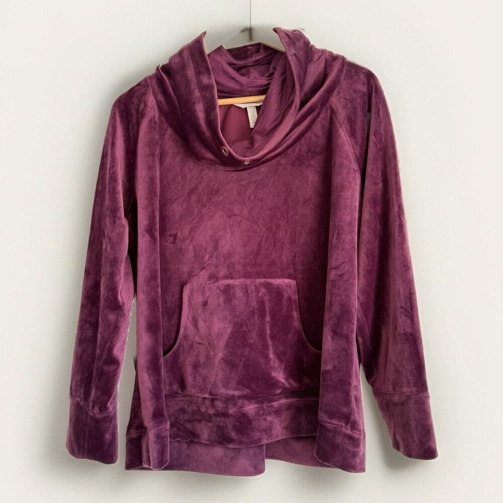 Soma Women’s XL Velvet Sweater Purple Hooded Pocket Soft Glam Athleisure